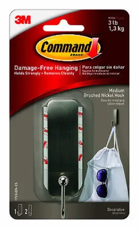 17034bn-es 3m Company 4 Pack Metal Hook With 2 Strips Brushed Nickel Large