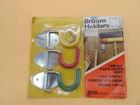 3051 Action Industries Set Of 3 Broom Holders Screw Mount Non-slip Multicolor Nos