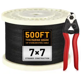 Xkt222 Aheonlar 500ft 1/8 Inch Black Stainless Steel Cable With A Cutter T316 Wire