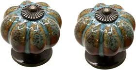 J000113x-1 Aigeou 2pcs Blue Vintage Pumpkin Knobs Ceramic Drawer Pull Handles 2 Pieces