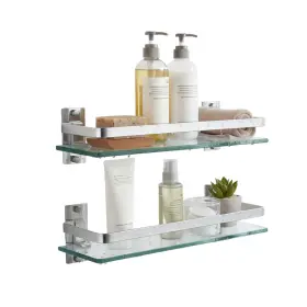Aijaly B0b1pt9mnc 2 Pack Bathroom Glass Shelf15.7 Inches Silver Shower