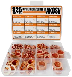 Akosn Flat Washer 001 325pcs Copper Crush Assortment 10 Sizes Oil Drain Plug Gasket Kit