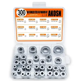 Sae-300 Akosn Stainless Steel Flat Washers Assortment Kit Sae 304 300-piece 300pcs