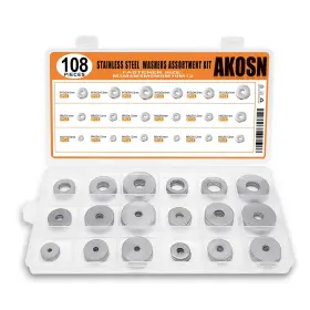 Akosn Steel 210 108-piece 18 Size Stainless Flat 108pcs Silver