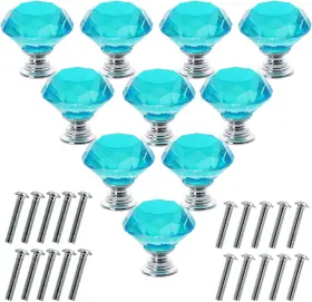 Ak0200-p Akstore 10 Pcs Crystal Glass Cabinet Knobs 30mm Diamond Shape Drawer Light Blue