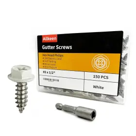 812150 Allkeen Stainless White Painted Hex Head Self-tapping Gutter Screws #8 X 1/2 Inch 150