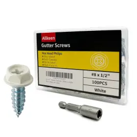 Pngs812100cs-usa Allkeen Self-tapping Gutter Screws White Painted Hex Head #8 X #8x1/2&apos &apos