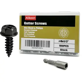 Allkeen Pngs812100csblk-usa #8 X 1/2 Inch Gutter Screws Hex Head Self-tapping #8x1/2 Black
