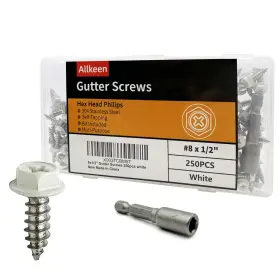 Pngs812250ss-usa Allkeen White Painted Self Tapping Gutter Screws #8 X 1/2 Inch 0.5 Inches