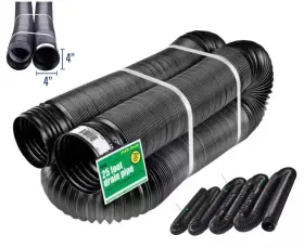 Amerimax52001 52110d 25 Ft. Expands Flexible Drain 4 Inch Diameter Black Copolymer Solid Pipe