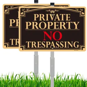 A32notr-2pstake28 Amexiu 2pack Private Property No Trespassing Sign With 28 Inch Alloy Stakes 12x8