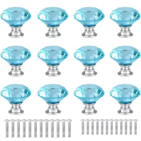 Anjuu 764938836512 12 Pcs 30mm Diamond Shape Crystal Glass Cabinet Knobs With 30 Mm Azure