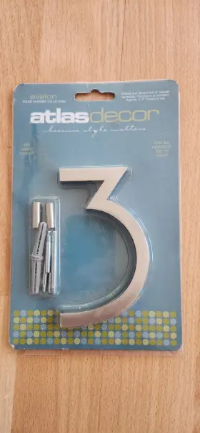 Avn3-l-brn Atlas Decor Avalon House Number 3 Brushed Nickel 4.5 Inch Tall