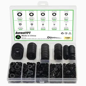 Aypt-1000bw Avrestypt 1100 Pcs 9 Sizes Flat Washers For Screws Bolts M2-m12 Black Size 1100pcs