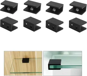 Awen 741326206515 8pcs Square Adjustable Frameless Glass Shelf Bracket Small Black
