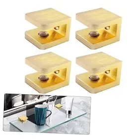 Awen 741326206898 4 Pcs Adjustable Glass Shelf Brackets Solid Brass Clamp No Small