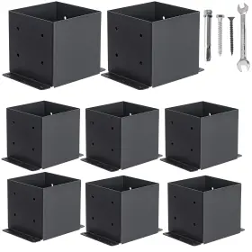 P39485 Axwhys 6x6 Post Base 8 Pcs Inner Size 5.6x5.6 Brackets Kit Heavy Duty Black