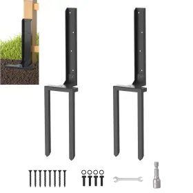 Sc56904 Axwhys Fence Post Repair Kit 2 Pcs Stake Double Ground Spike With Black Powder-coated