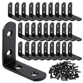Screw-40x40mm-bk-30-210521fa Aysum 613965921626 Ysum 30pc L Bracket Corner Brace 40mmx40mm Black Right Angle For She