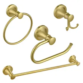 B097yf53r5 Besy Brushed Gold 4 Piece Bathroom Accessories Set Single Towel Bar Ring