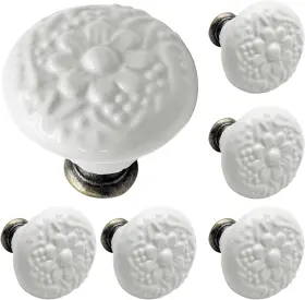 20231024 Biaungdo 6 Pcs White Ceramic Kitchen Cabinet Knobs And Pulls Retro