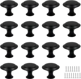 Biaungdo 778469937778 15 Pack 1inch Flat Black Kitchen Cabinet Knobs Drawer Dresser