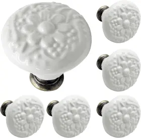 Qy20231024-009 Biaungdo 6 Pcs White Ceramic Kitchen Cabinet Knobs Retro
