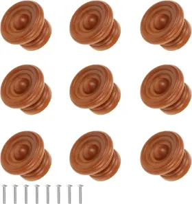 Hx1167 Bitray Red Wood Knobs Round Drawer Brown Finished Wooden Type B