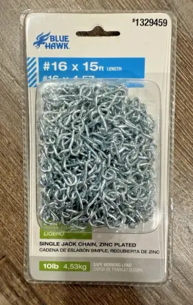 1329459 Blue Hawk New Light Duty Single Jack Chain Zinc Plated 10lb 15ft Length