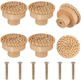 Blulu-knobs-83 Blulu Boho Rattan Dresser Knobs Round Wooden Drawer 1.5 X 1.3 Inches Natural