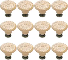 Jr230920039 Bonsicoky 12 Pcs Ceramic Cabinet Handle Pull Knobs Vintage Round Single Yellow