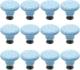 Jr230920041 Bonsicoky 12 Pcs Ceramic Cabinet Handle Pull Knobs Vintage Round Light Blue