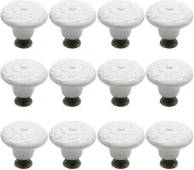 Jr230920043 Bonsicoky 12 Pcs Ceramic Cabinet Handle Pull Knobs Vintage Round Single White