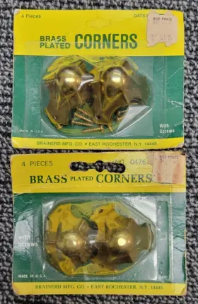 0476xc Brainerd Brass Plated Corners Pack Of 4 With Screws Trunk Chest Vintage Nos Usa