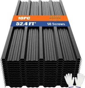 108l-bk-10pc Brakki Metal Roofing Panels 10pcs 52.4 Ft Black Corrugated