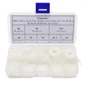 02-013-007 Brand Eowpower 500 Pieces White Nylon Flat Washers Assortment Kit For M2 M2.5 M3