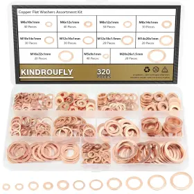 Brand Kindroufly 749355455775 320 Pieces Copper Metric Flat Washers Sealing 11 Sizes