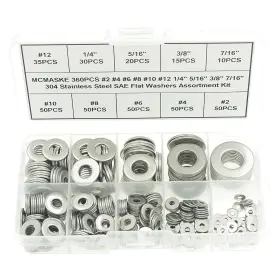 16360p Brand Mcmaske 360pcs #2 To 7/16 Inch 304 18-8 Stainless Steel Sae Flat Washers Assortment
