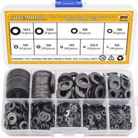 580p Brand Sutemribor 781573031379 Black Zinc Plated Alloy Steel Flat Washers Assortment Kit 580 Pieces