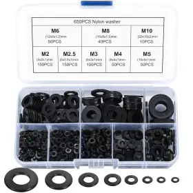 Usyyd-650-083 Brand Youyidun 650 Pcs Black Nylon Flat Washer Assortment Kit Round