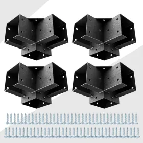 Ea99163-4 Branded Corner Brackets Set For 4x4 3.5inchx3.5inch Wood Posts Steel Made 3-way 90 Angle