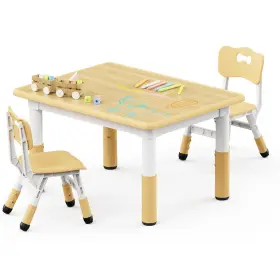 By-08 Brelley Kids Table And 2 Chairs Set Height Adjustable Toddler Desk 31.5 Inch L X