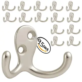 B0df2mj4db Bwpiwpr 15 Pack Silver Double Prong Wall Mounted Coat Hooks Heavy Duty For Hanging Cloth