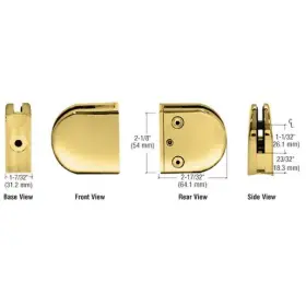 Z212br C.r. Laurence Crl Polished Brass Z-series Round Type 2 Inch Radius Base Zinc Clamp For 1/2 Glass