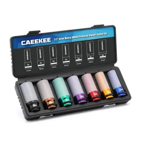 Ck007 Caeekee 7pcs 1/2 Inch Drive Deep Lug Nut Impact Socket Set Non-marring Thin Wall Wheel P