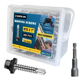 Stmet-blak-1n300 Camnwamn 300pcs #10 X 1 Inch Metal Roofing Screws Black Hex Head