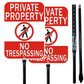 Zx-p2-02-bur-02 Cefrashi 2 Pack Private Property No Trespassing Sign With 36 Inch Metal Stakes 14 X 1