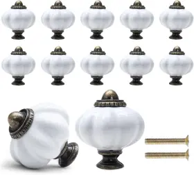 Tuohai00231220-0004 Cionyce 12 Pack White Pumpkin Knobs Ceramic Cabinet Retro Dresser 8