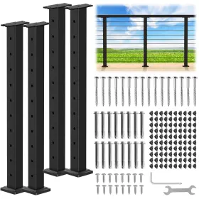 Ckft-lp35 Cke 4 Pack 36 Inch Level Drilled Cable Railing Post Black Stainless Steel