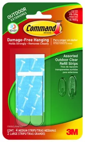 17615awb-8esf Command 4 Pack - Outdoor Hook Strip Refills Clear Medium And Large 8-pk